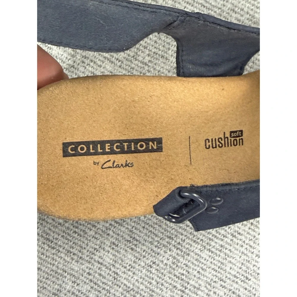 Clarks Collection Navy Blue Leather Cork Wedge Sandals‎ Womens 9.5 M